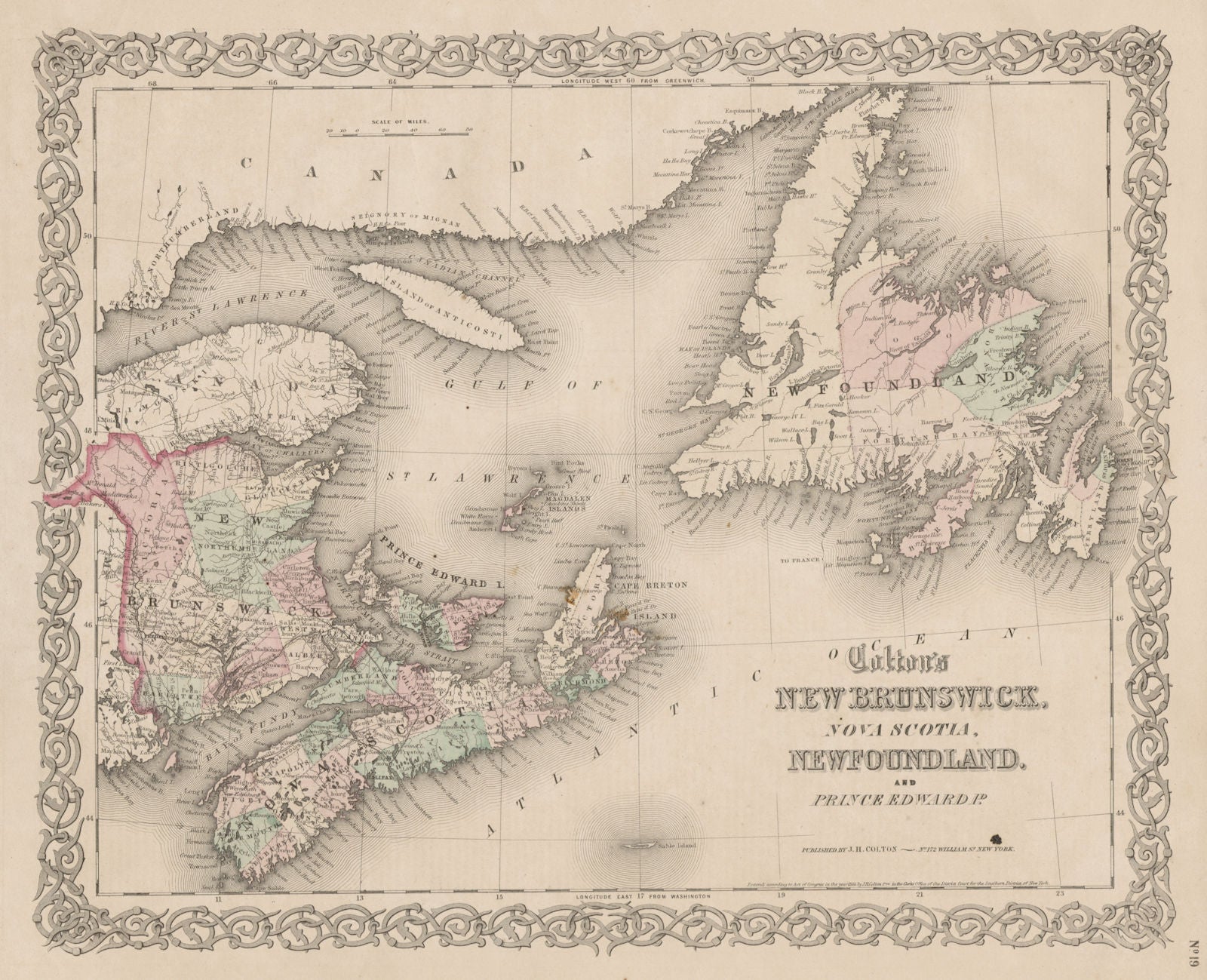 Colton's New Brunswick, Nova Scotia, Newfoundland & Prince Edward Is. 1863 map